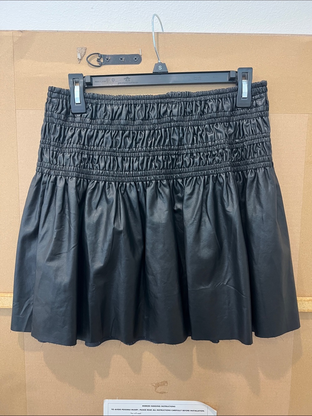 AUREUM Black Faux Leather Smocked Waist Mini Skirt